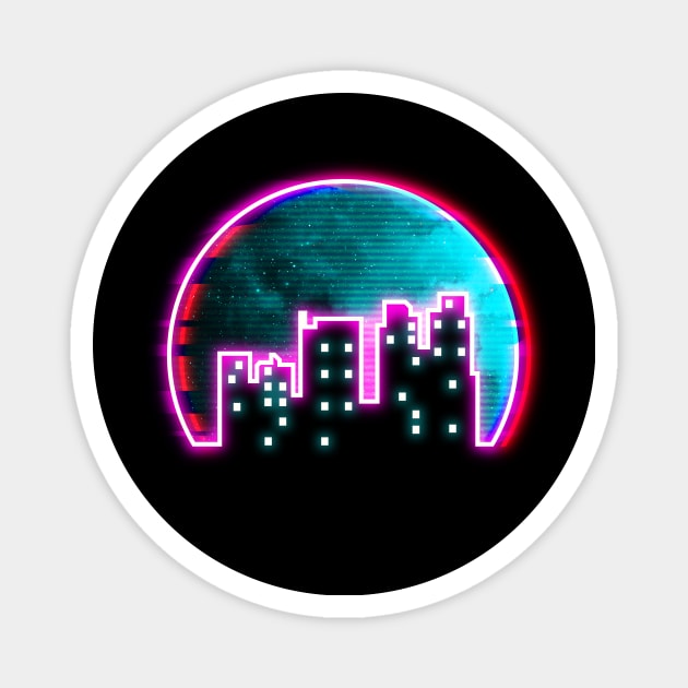 Neon Glitch City Magnet by LeiaHeisenberg